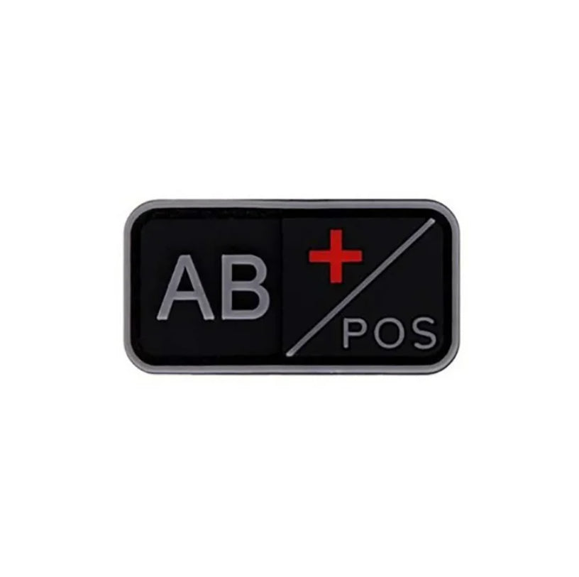 Blutgruppenaufnäher (A+, B+, AB+, O+, A-, B-, AB-, O-) Schwarz / Grau
